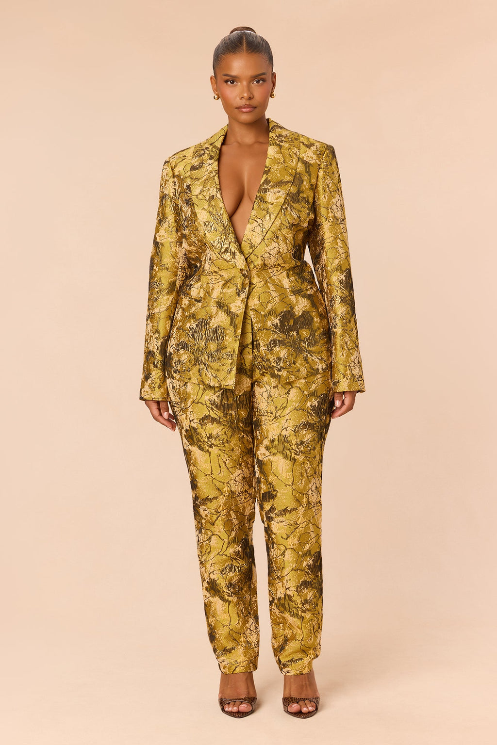 Lola Jacquard Blazer Pant Set - Gold/combo