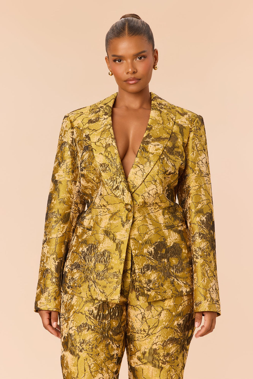 Lola Jacquard Blazer Pant Set - Gold/combo