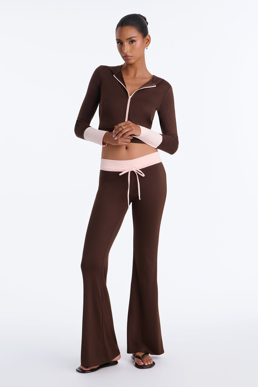 Guila Contrast Pant Set - Brown/combo