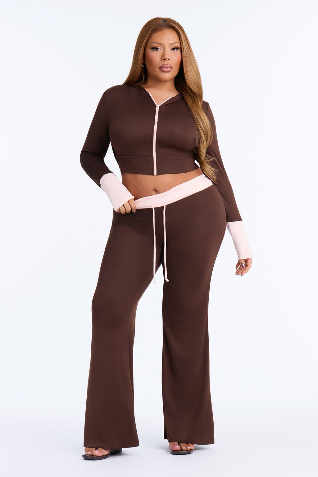 Guila Contrast Pant Set - Brown/combo