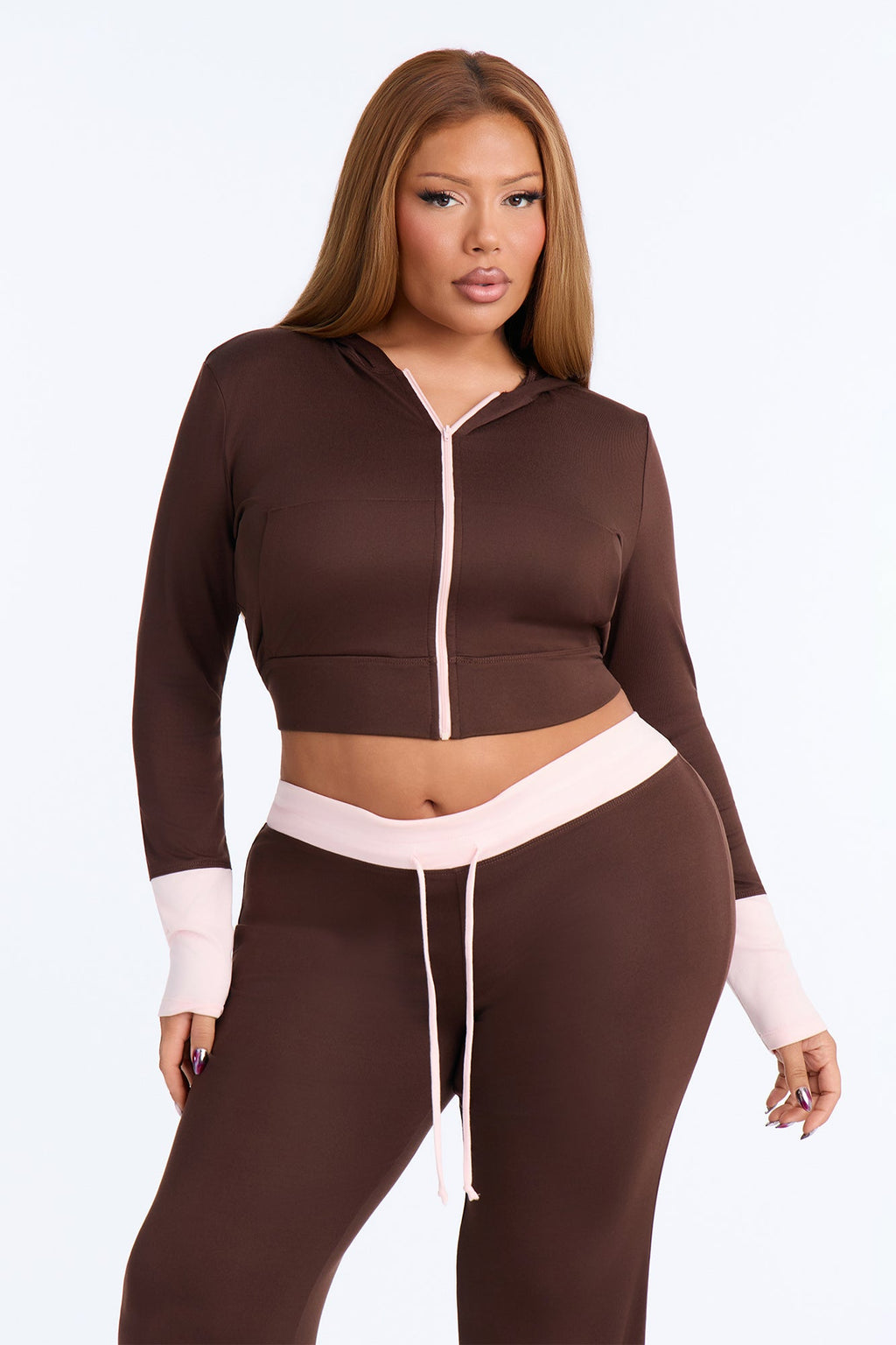 Guila Contrast Pant Set - Brown/combo