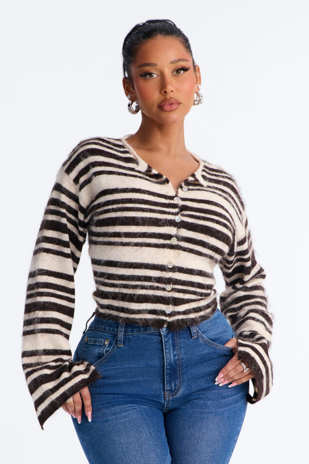 Warm Feeling Striped Cardigan - Brown/combo