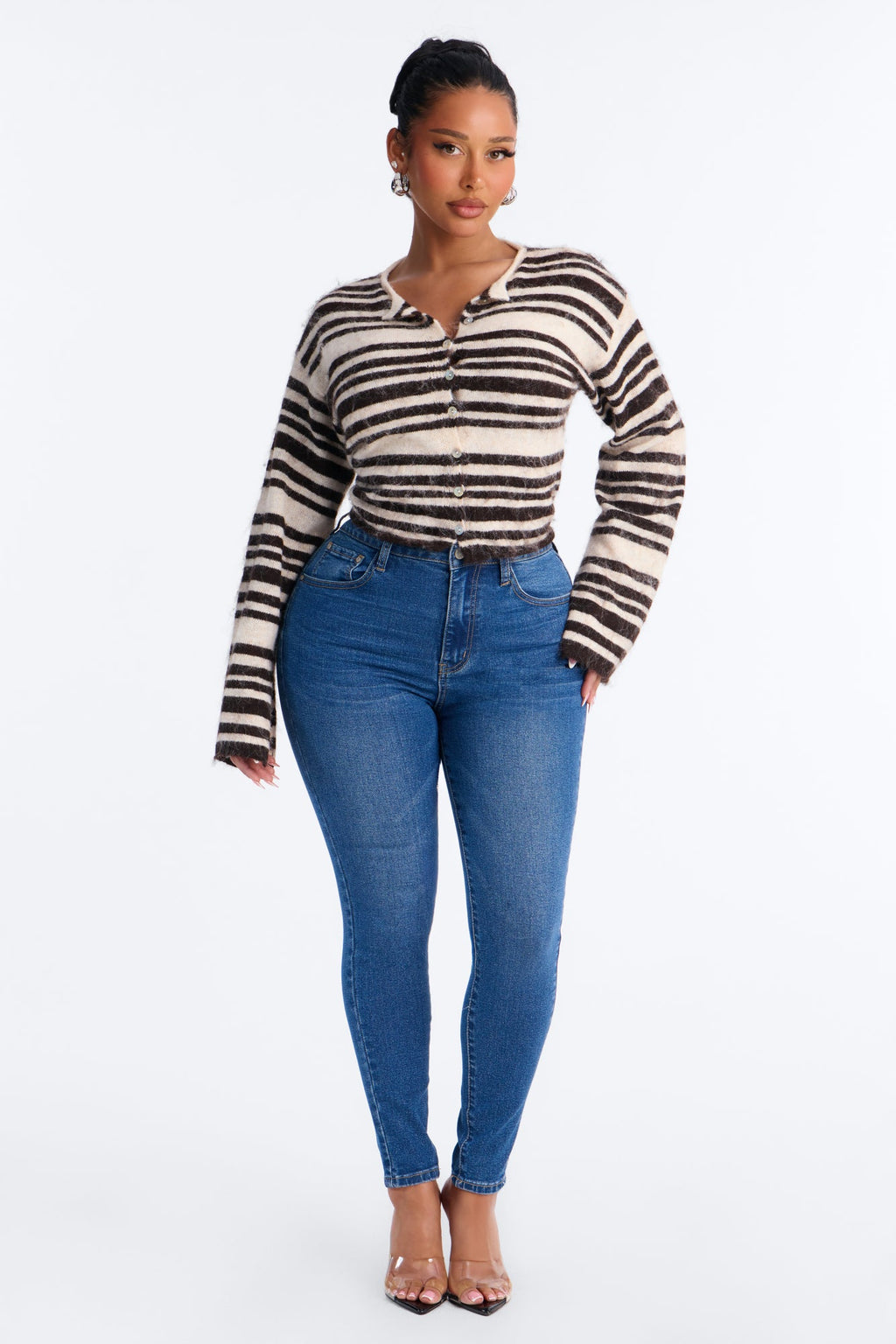 Warm Feeling Striped Cardigan - Brown/combo