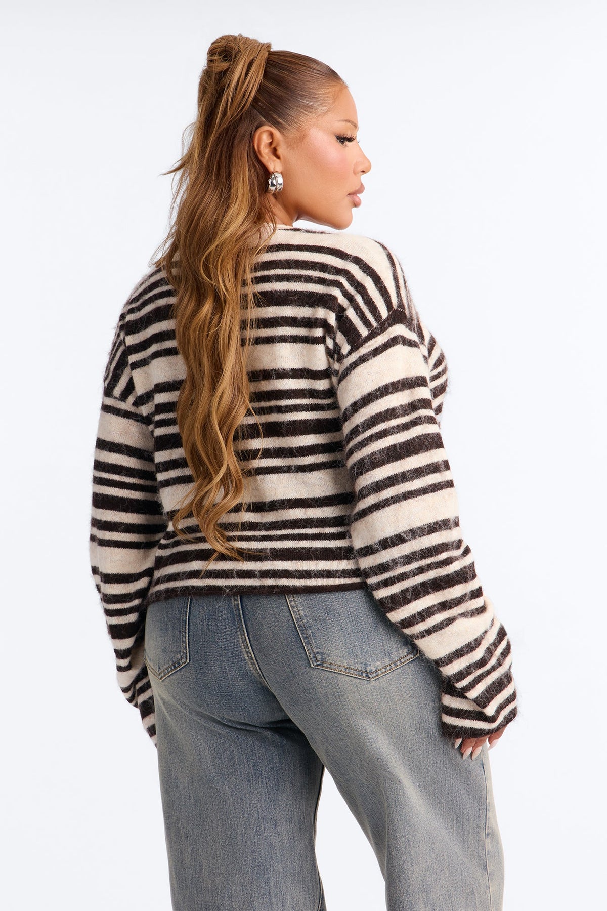 Warm Feeling Striped Cardigan - Brown/combo