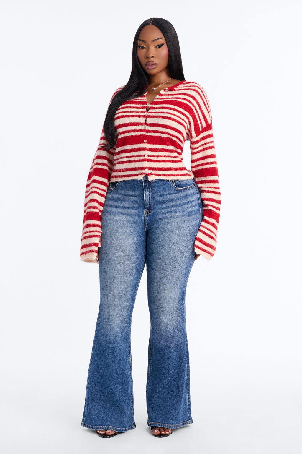 Warm Feeling Striped Cardigan - Red/combo