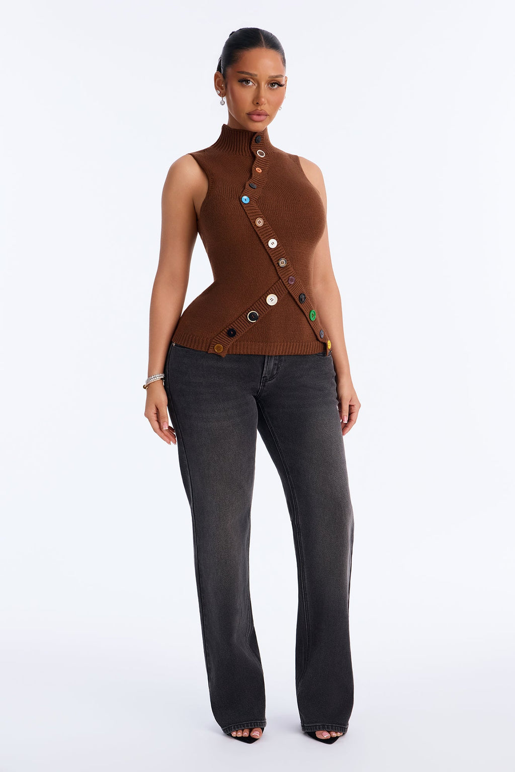 Making Art Mock Neck Sweater Top - Chocolate