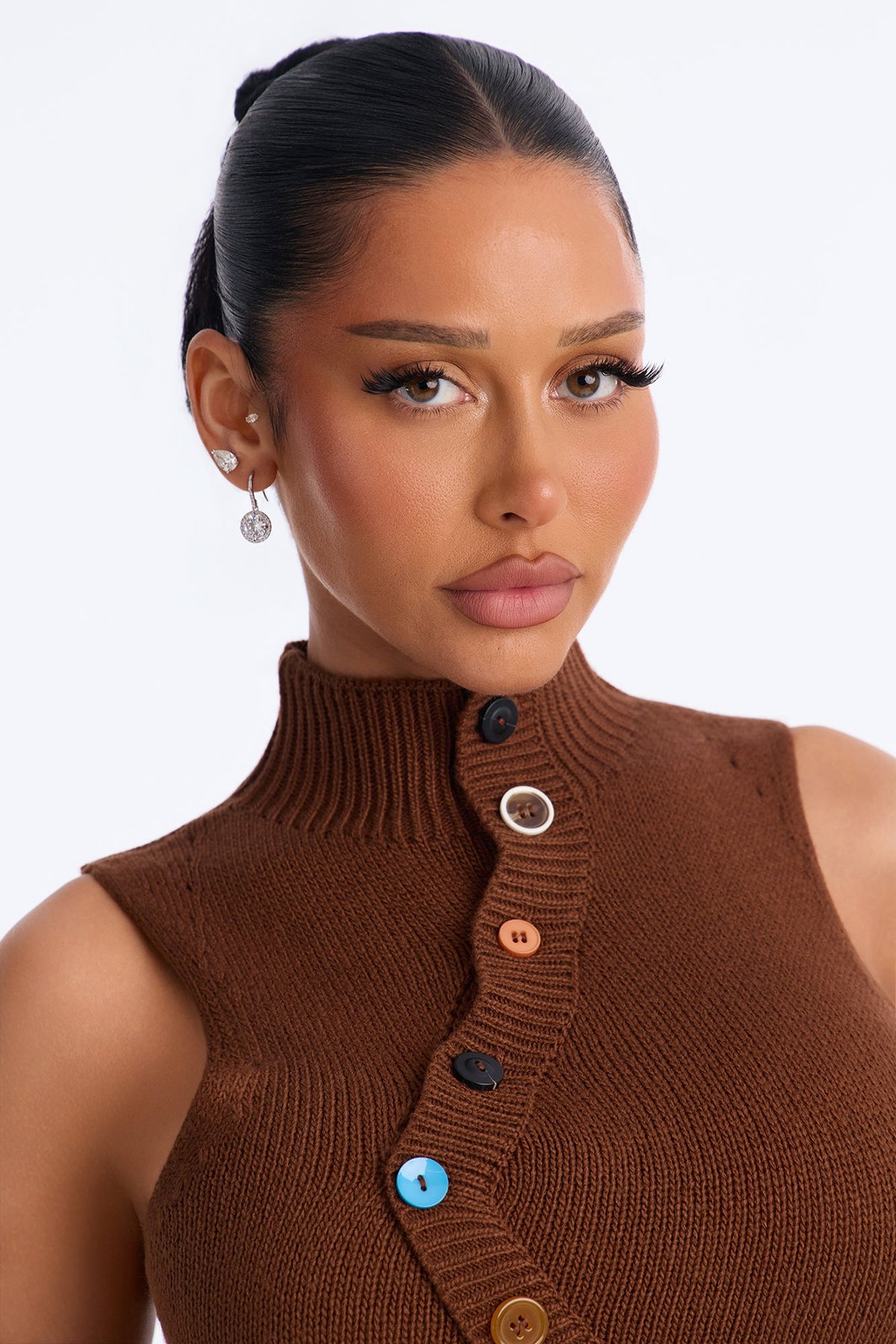 Making Art Mock Neck Sweater Top - Chocolate