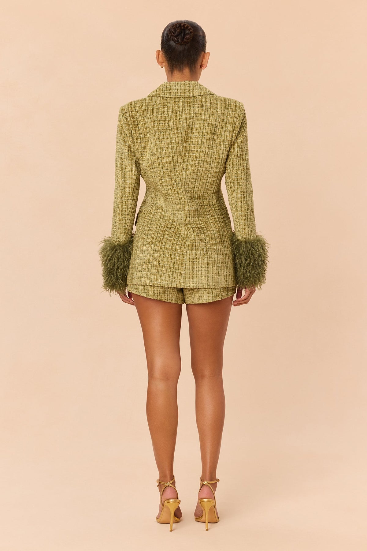 Miranda Fur Trim Tweed Short Set - Green