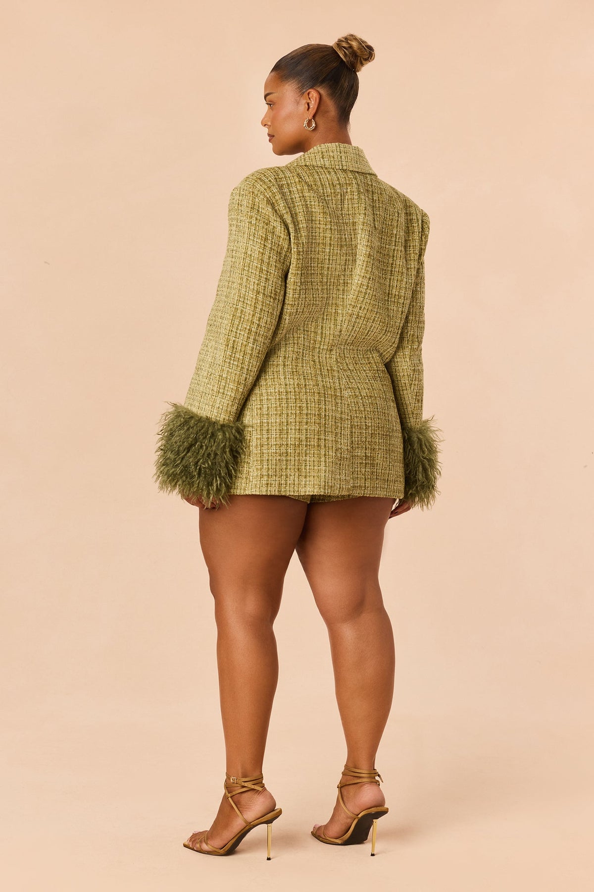 Miranda Fur Trim Tweed Short Set - Green