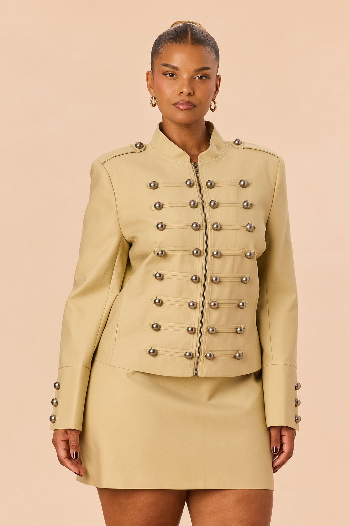 Main One Conductor Jacket Skirt Set - Khaki