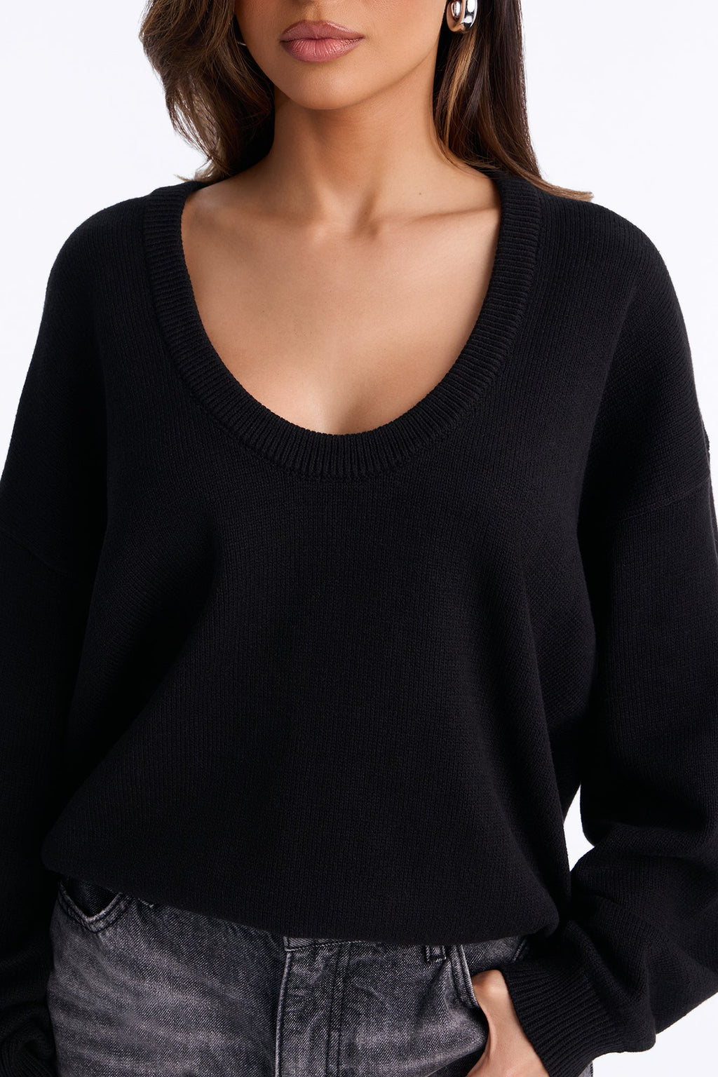 Gemma Deep U Neck Sweater - Black
