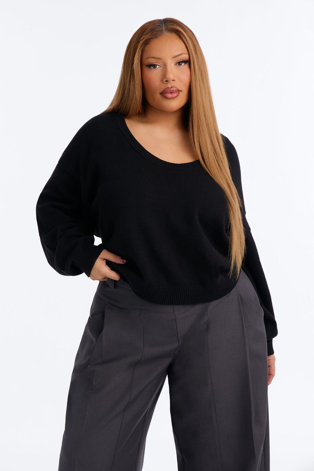 Gemma Deep U Neck Sweater - Black