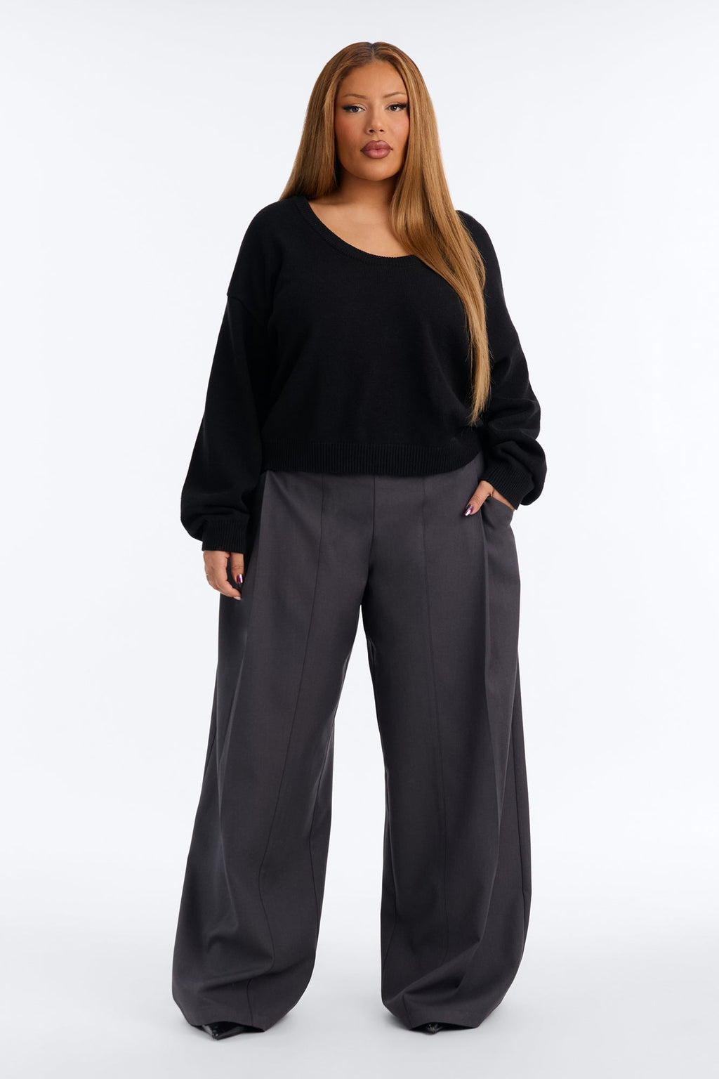 Gemma Deep U Neck Sweater - Black