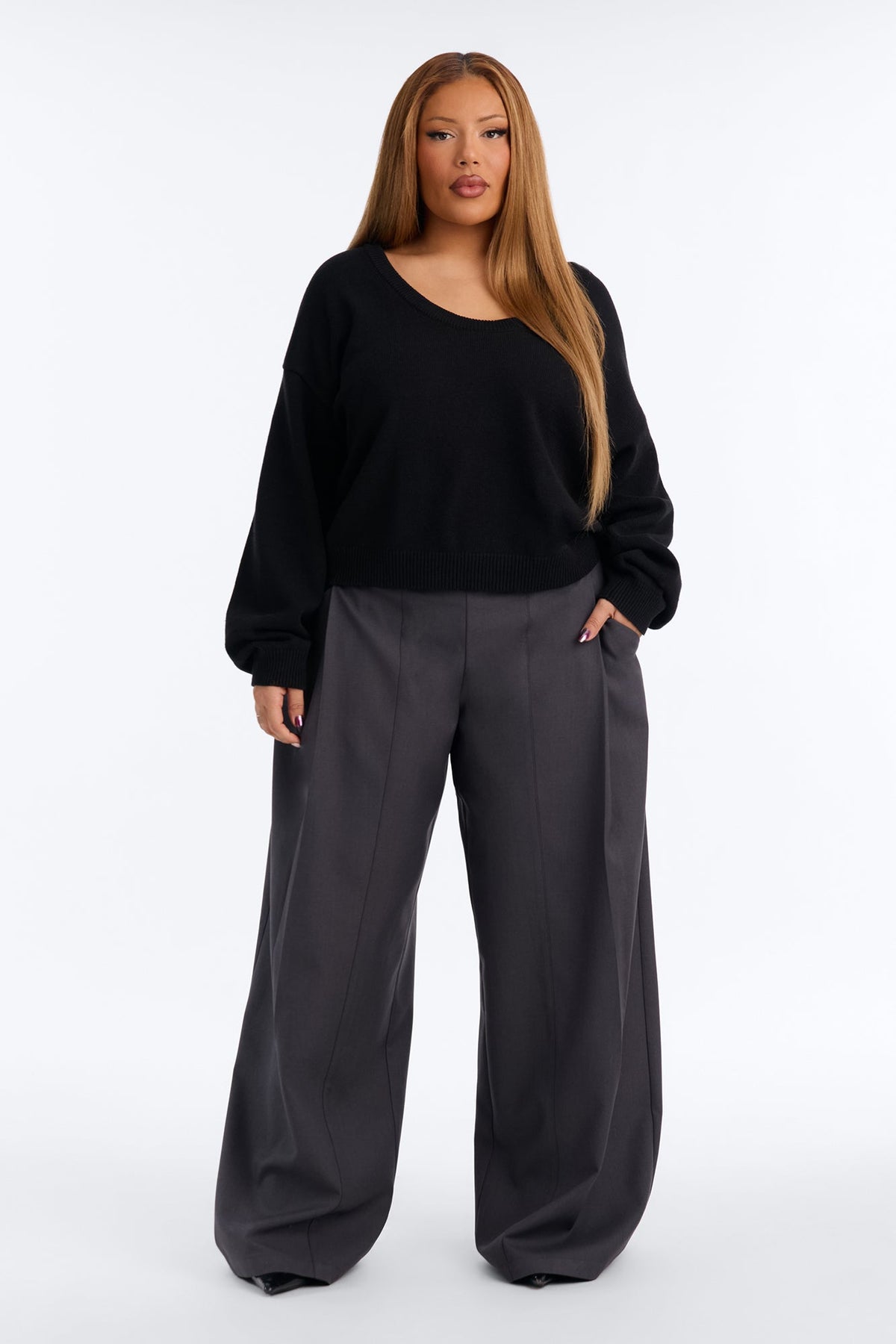 Gemma Deep U Neck Sweater - Black