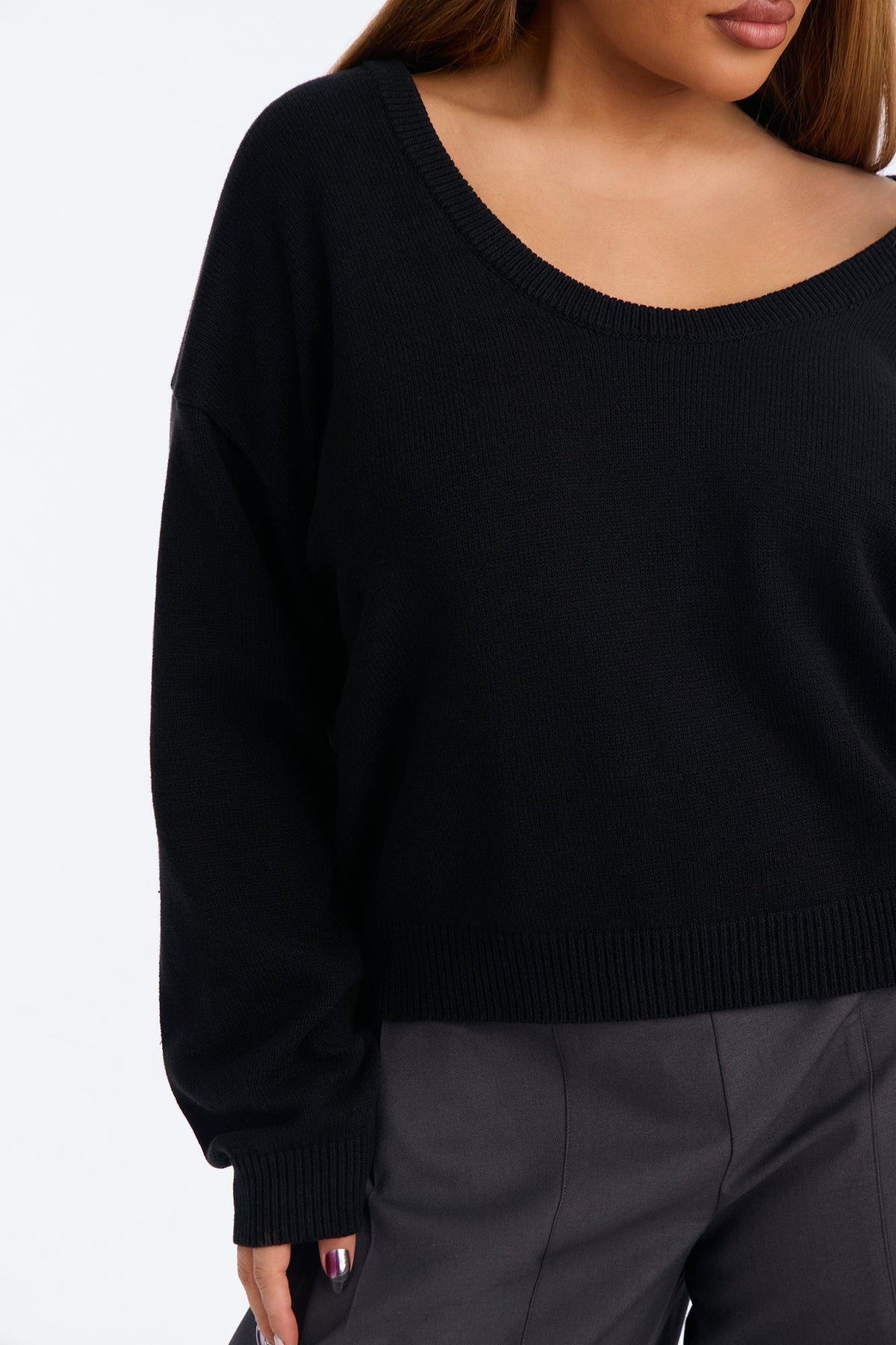 Gemma Deep U Neck Sweater - Black
