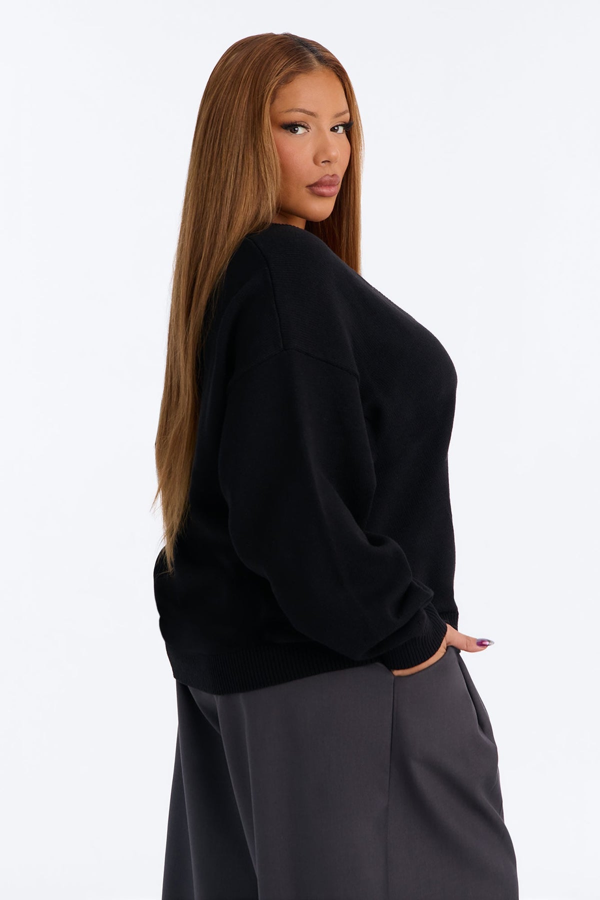 Gemma Deep U Neck Sweater - Black