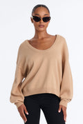 Gemma Deep U Neck Sweater - Mocha