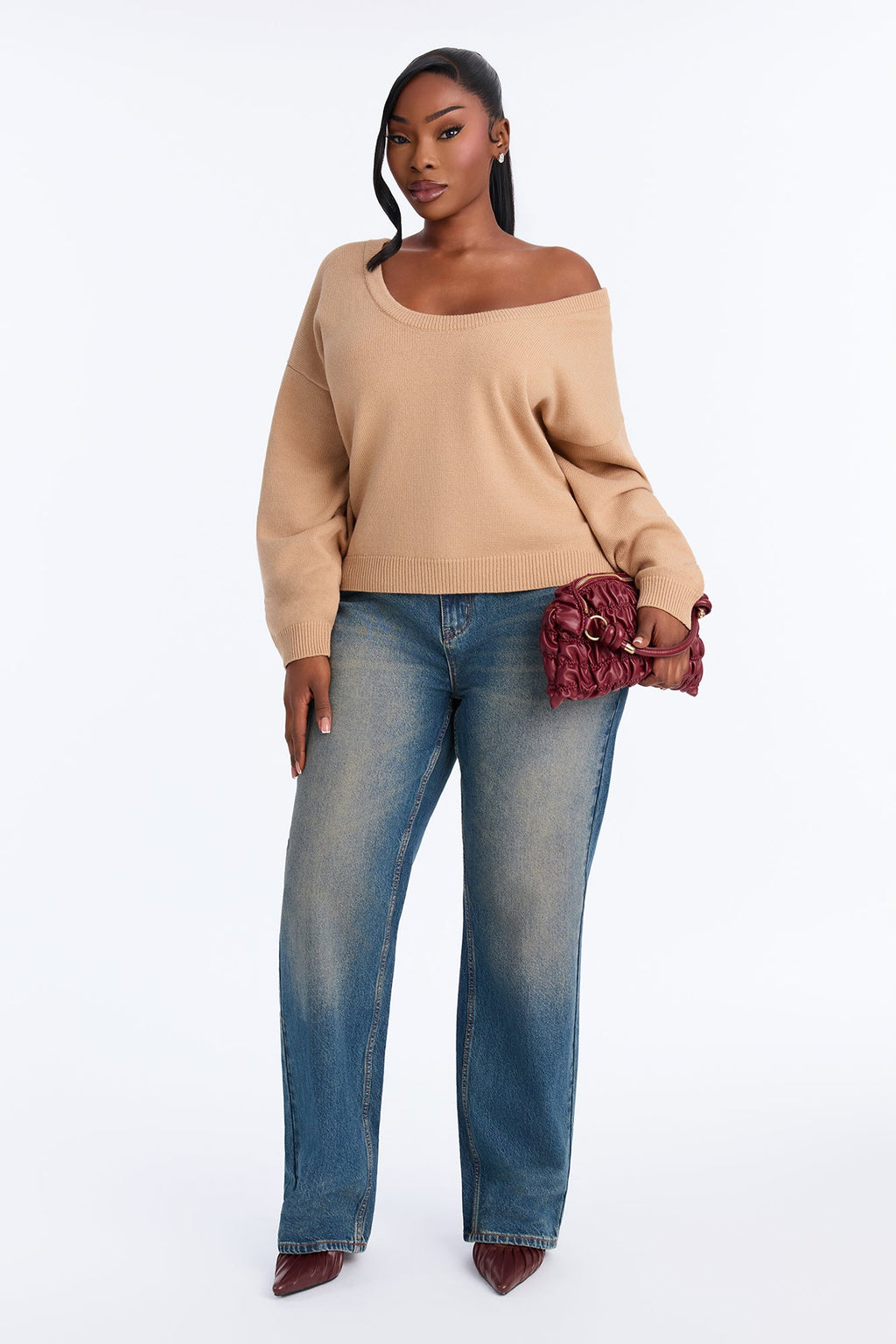 Gemma Deep U Neck Sweater - Mocha