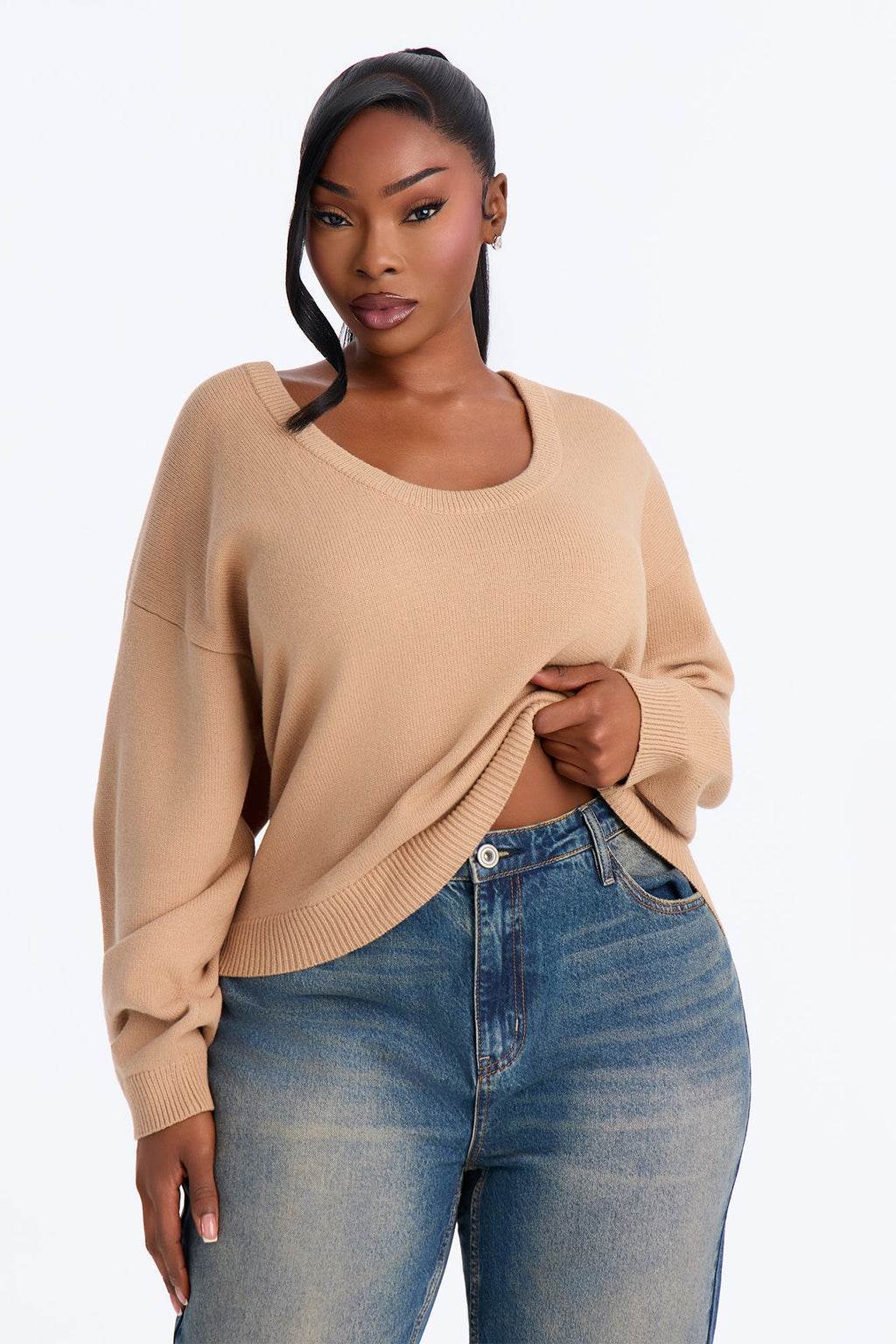 Gemma Deep U Neck Sweater - Mocha
