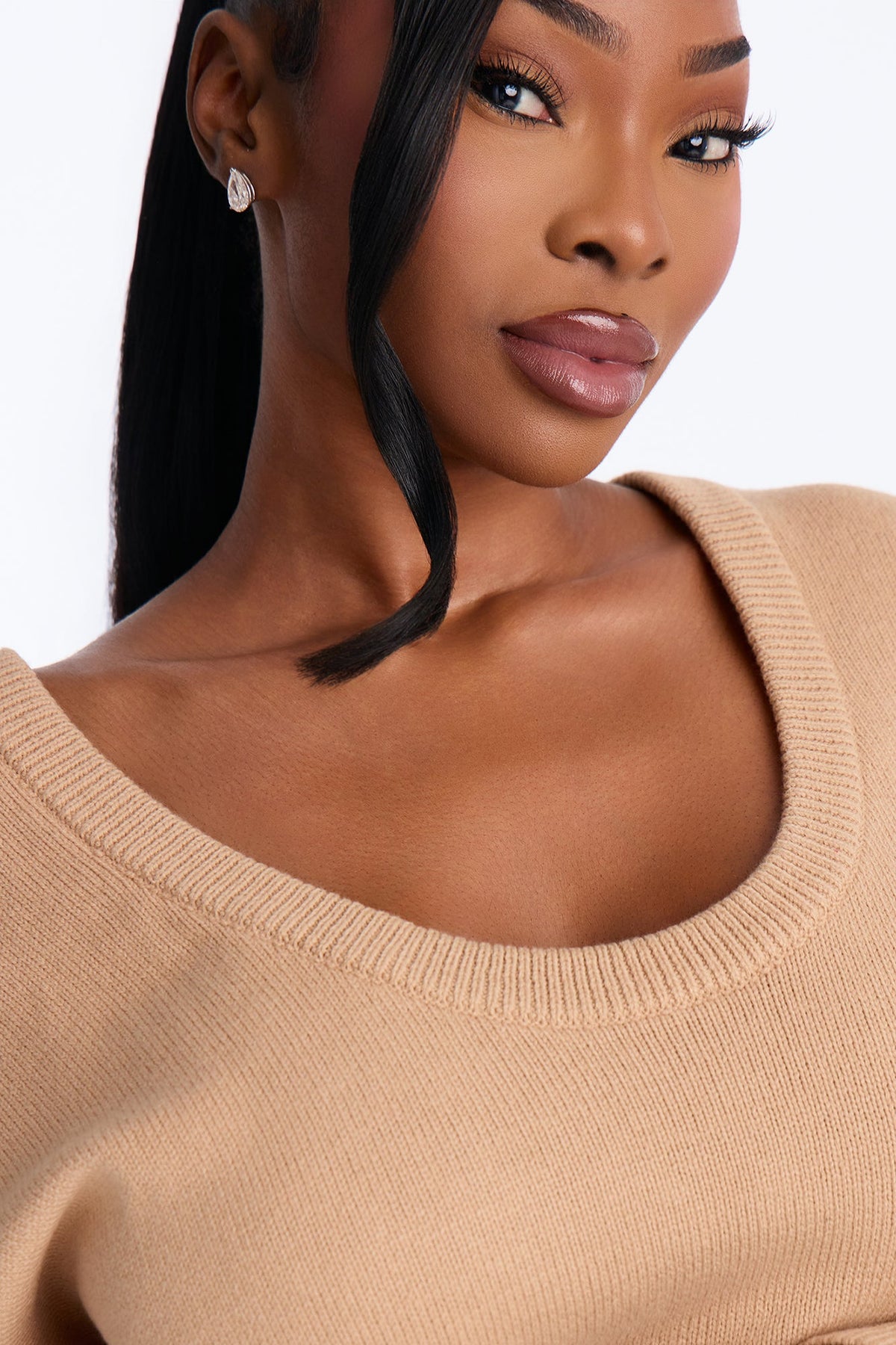 Gemma Deep U Neck Sweater - Mocha