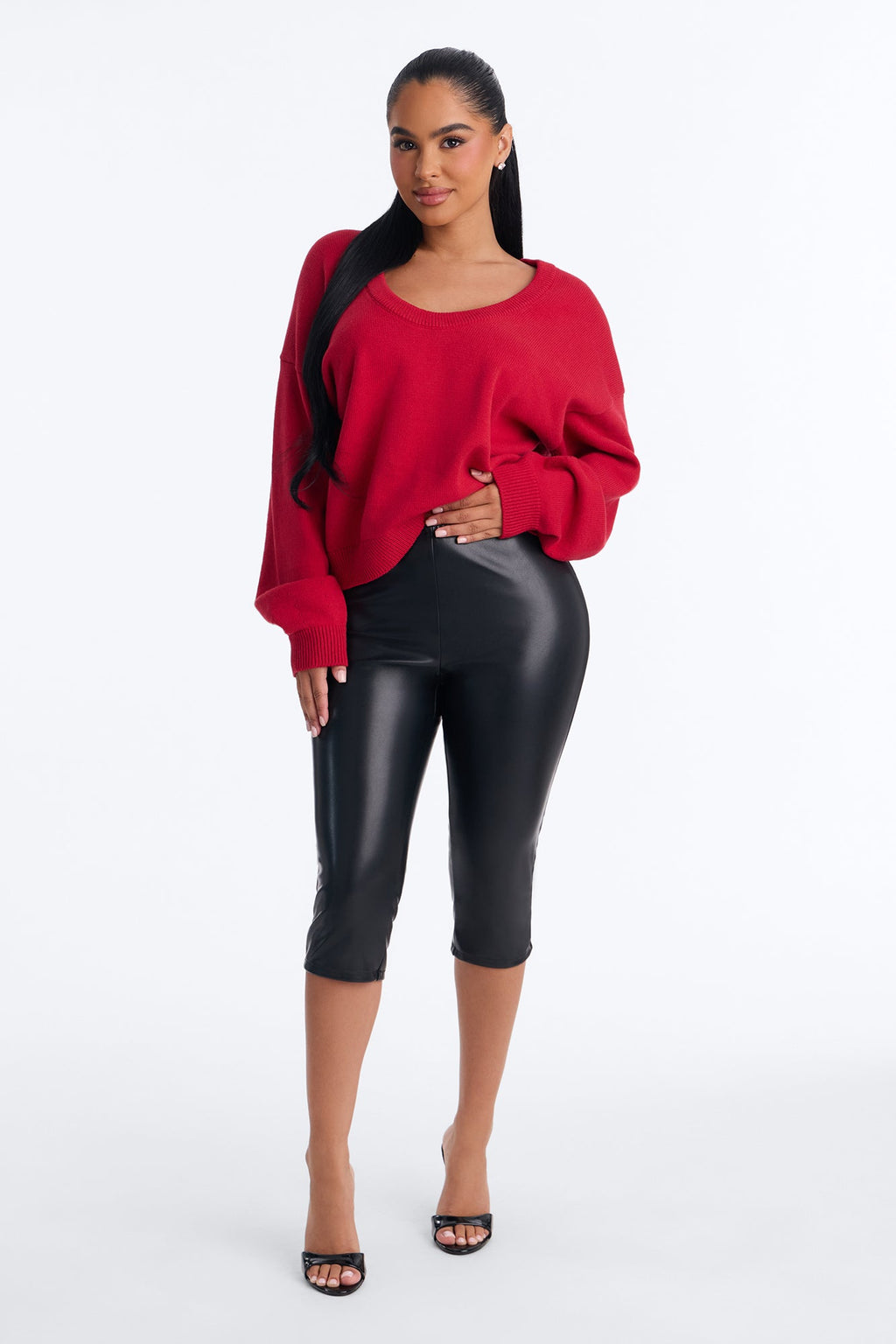 Gemma Deep U Neck Sweater - Red