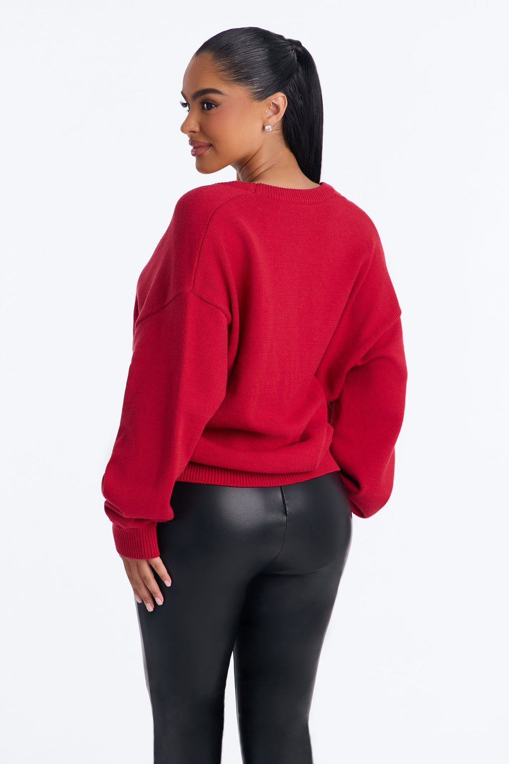 Gemma Deep U Neck Sweater - Red