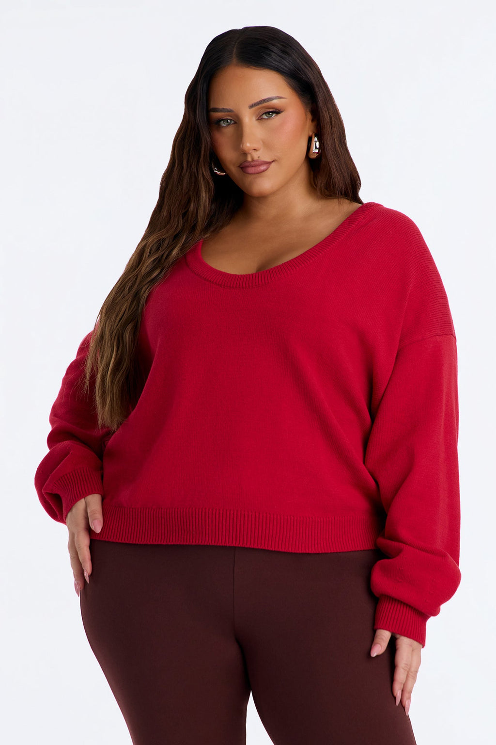 Gemma Deep U Neck Sweater - Red