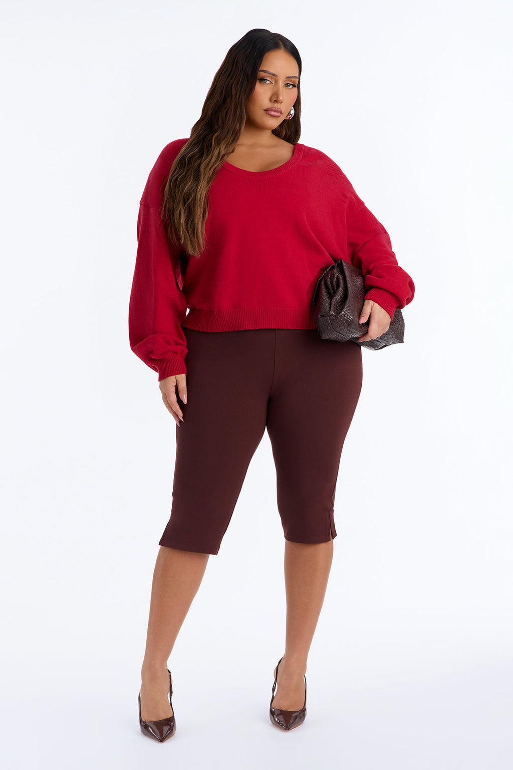 Gemma Deep U Neck Sweater - Red