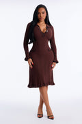 Mary Button Up Sweater Midi Dress - Brown