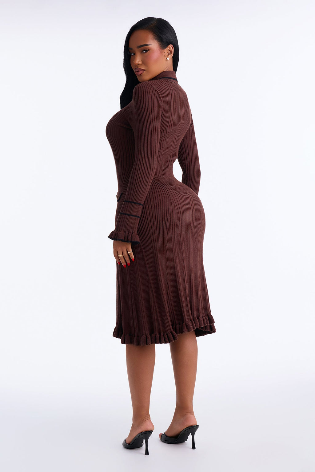 Mary Button Up Sweater Midi Dress - Brown