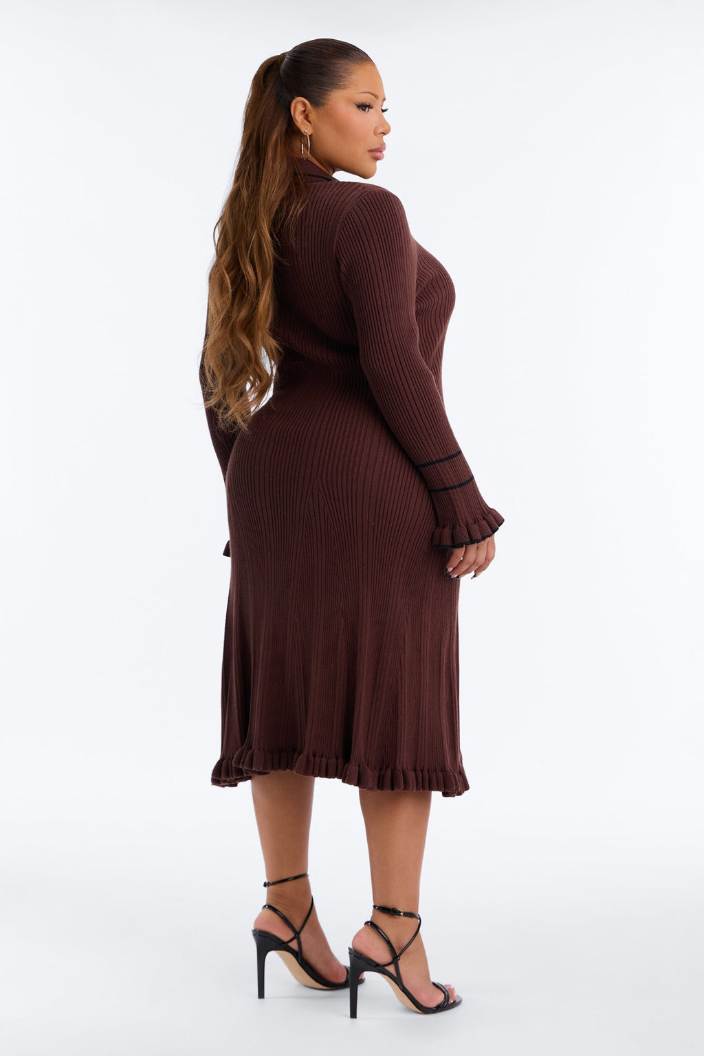 Mary Button Up Sweater Midi Dress - Brown