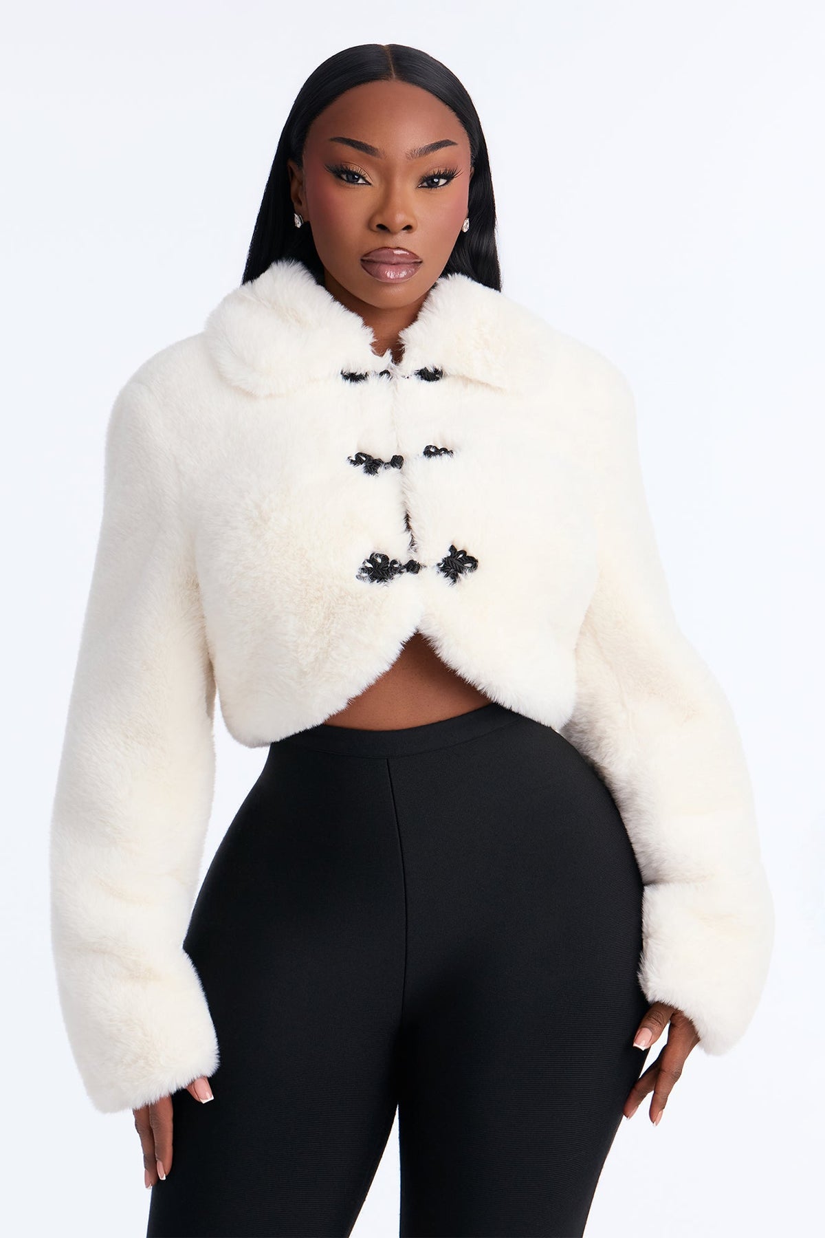 Out Of The House Cropped Faux Fur Jacket - Ivory