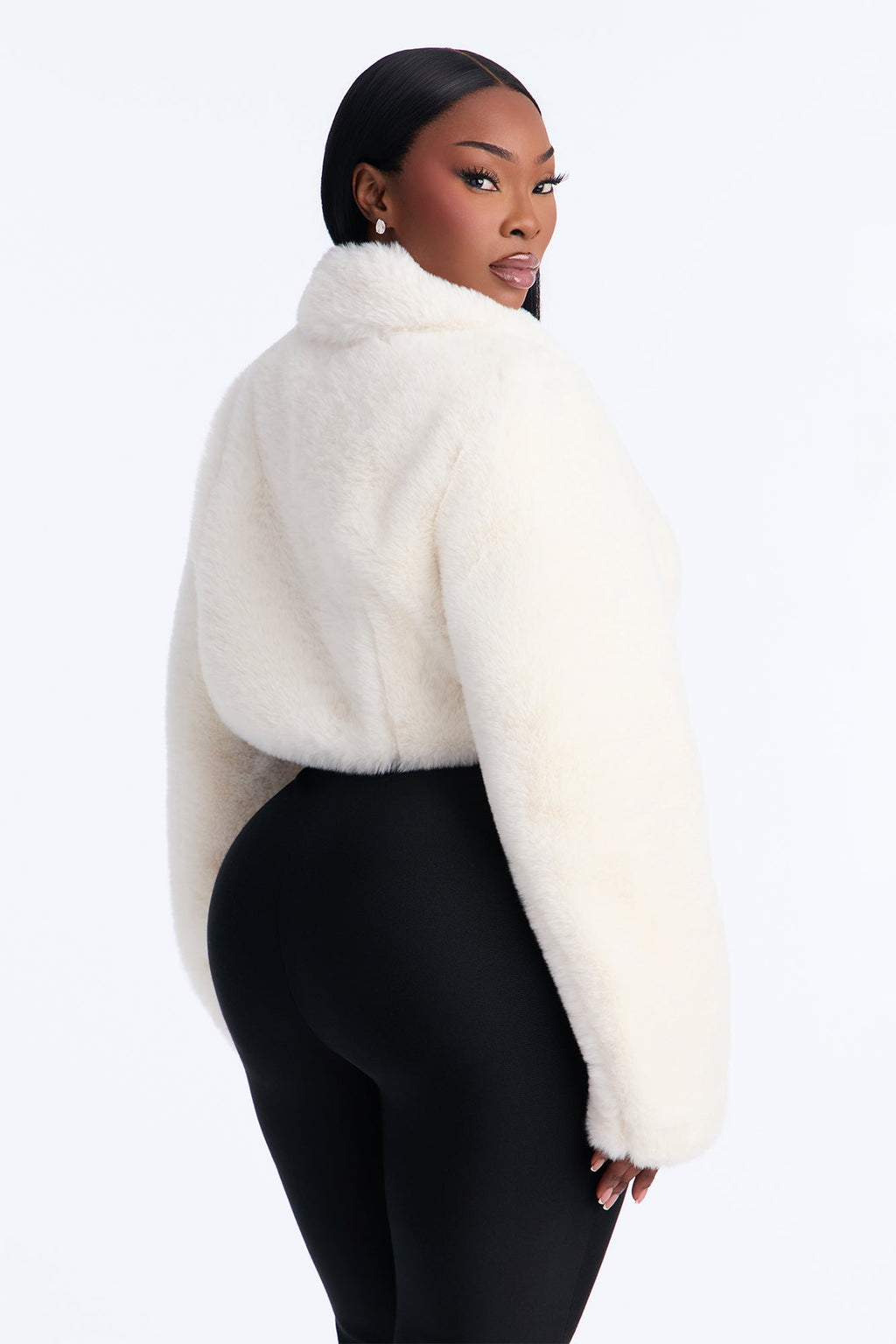 Out Of The House Cropped Faux Fur Jacket - Ivory