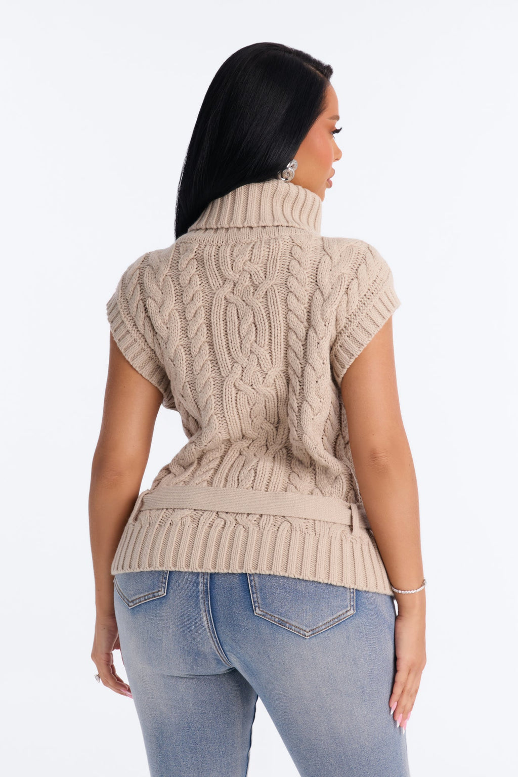Nadine Sleeveless Cable Knit Sweater - Taupe