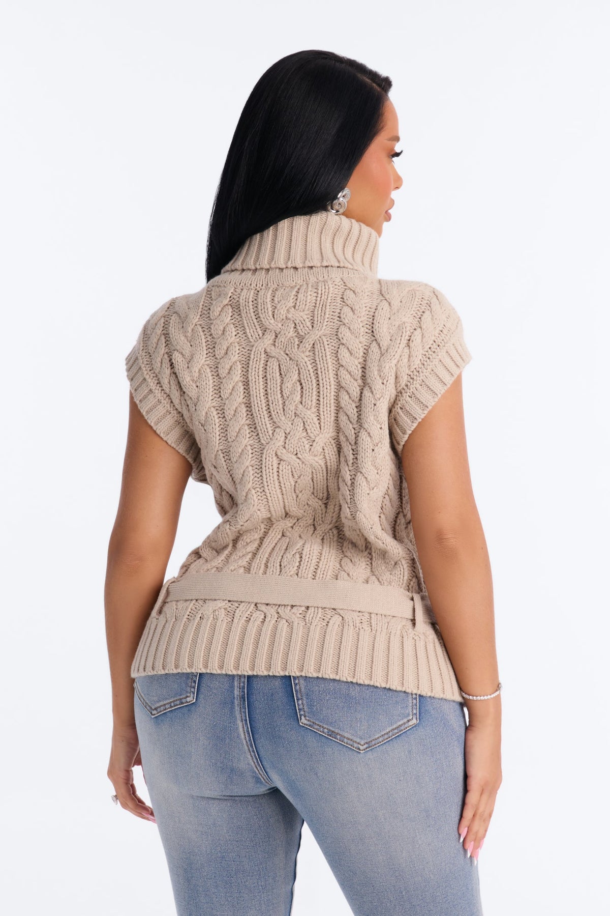 Nadine Sleeveless Cable Knit Sweater - Taupe