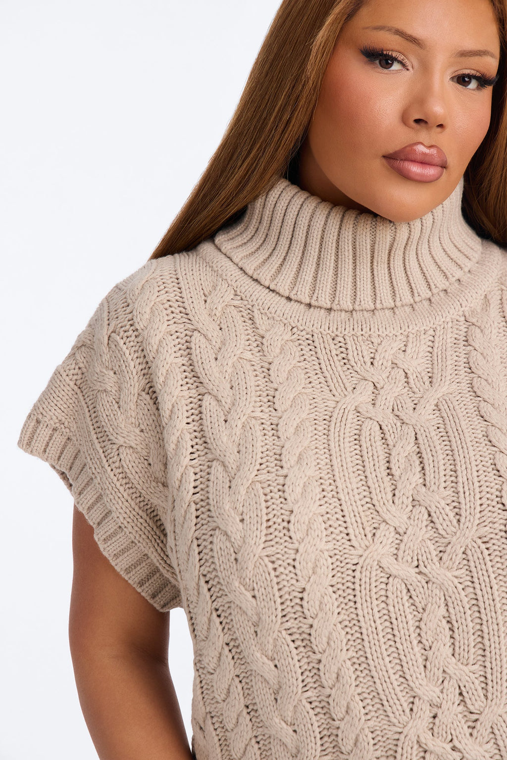 Nadine Sleeveless Cable Knit Sweater - Taupe