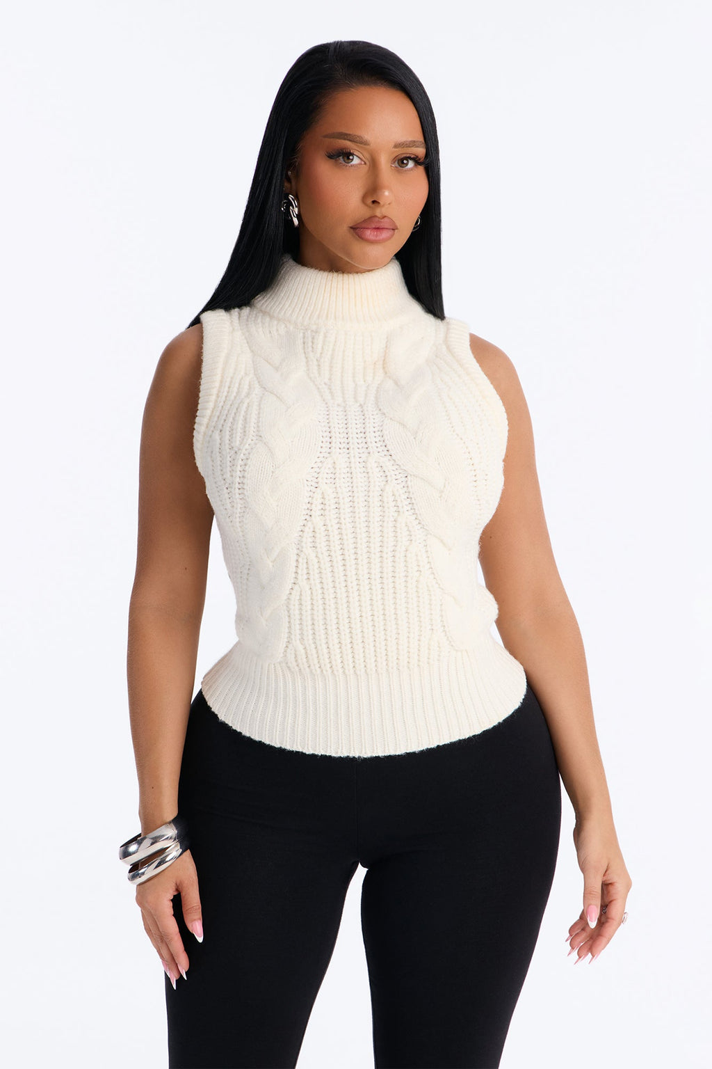 Cold Skies Sleeveless Funnel Neck Sweater - Ivory