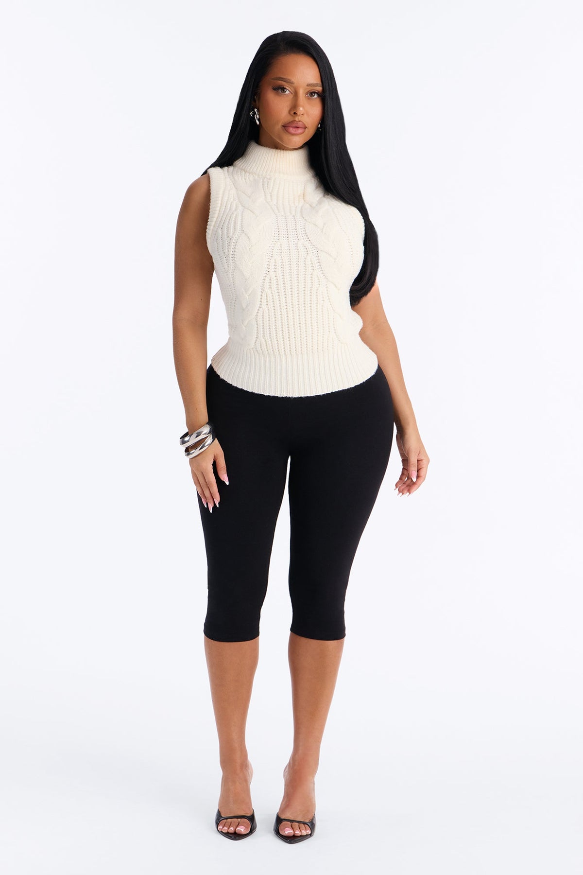 Cold Skies Sleeveless Funnel Neck Sweater - Ivory