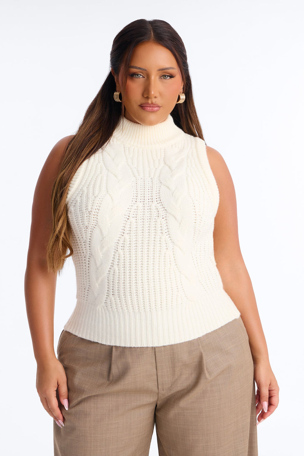 Cold Skies Sleeveless Funnel Neck Sweater - Ivory
