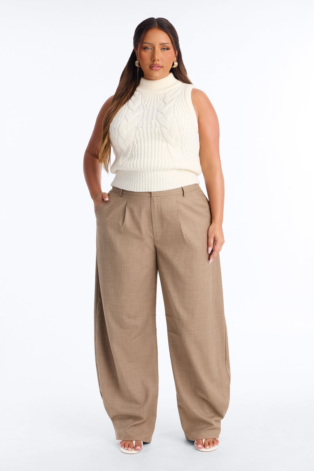 Cold Skies Sleeveless Funnel Neck Sweater - Ivory