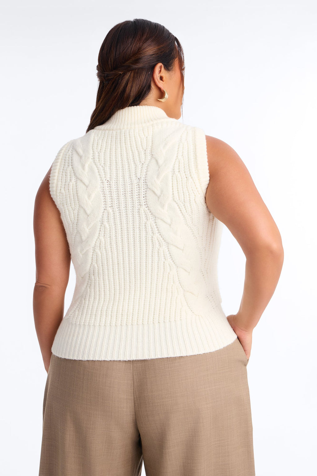 Cold Skies Sleeveless Funnel Neck Sweater - Ivory