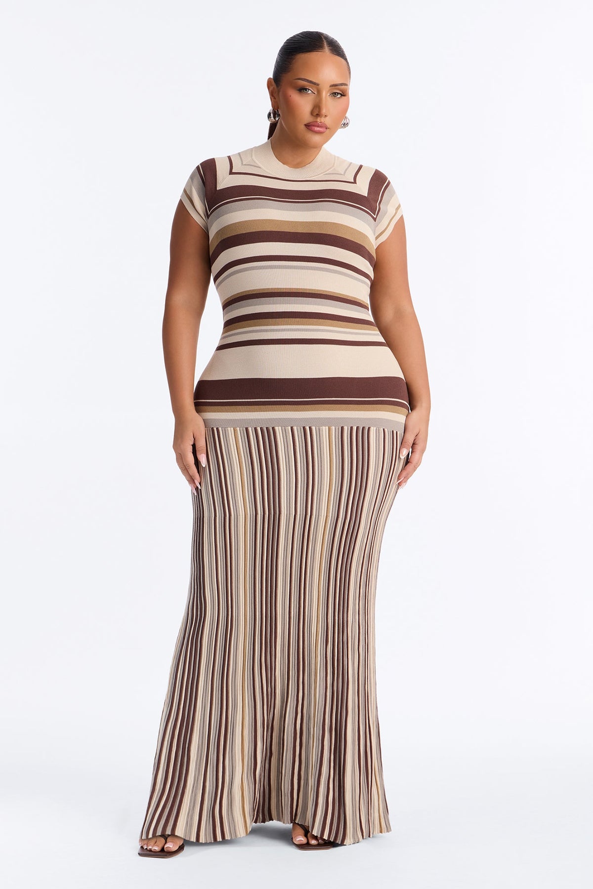 Sweet As Candy Short Sleeve Sweater Maxi Dress - Brown/combo