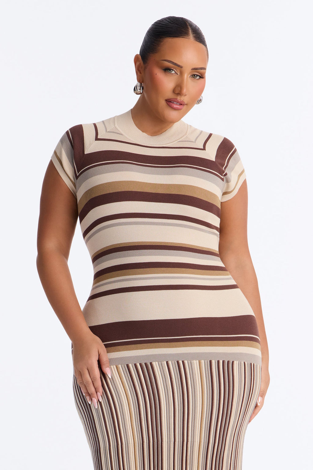 Sweet As Candy Short Sleeve Sweater Maxi Dress - Brown/combo