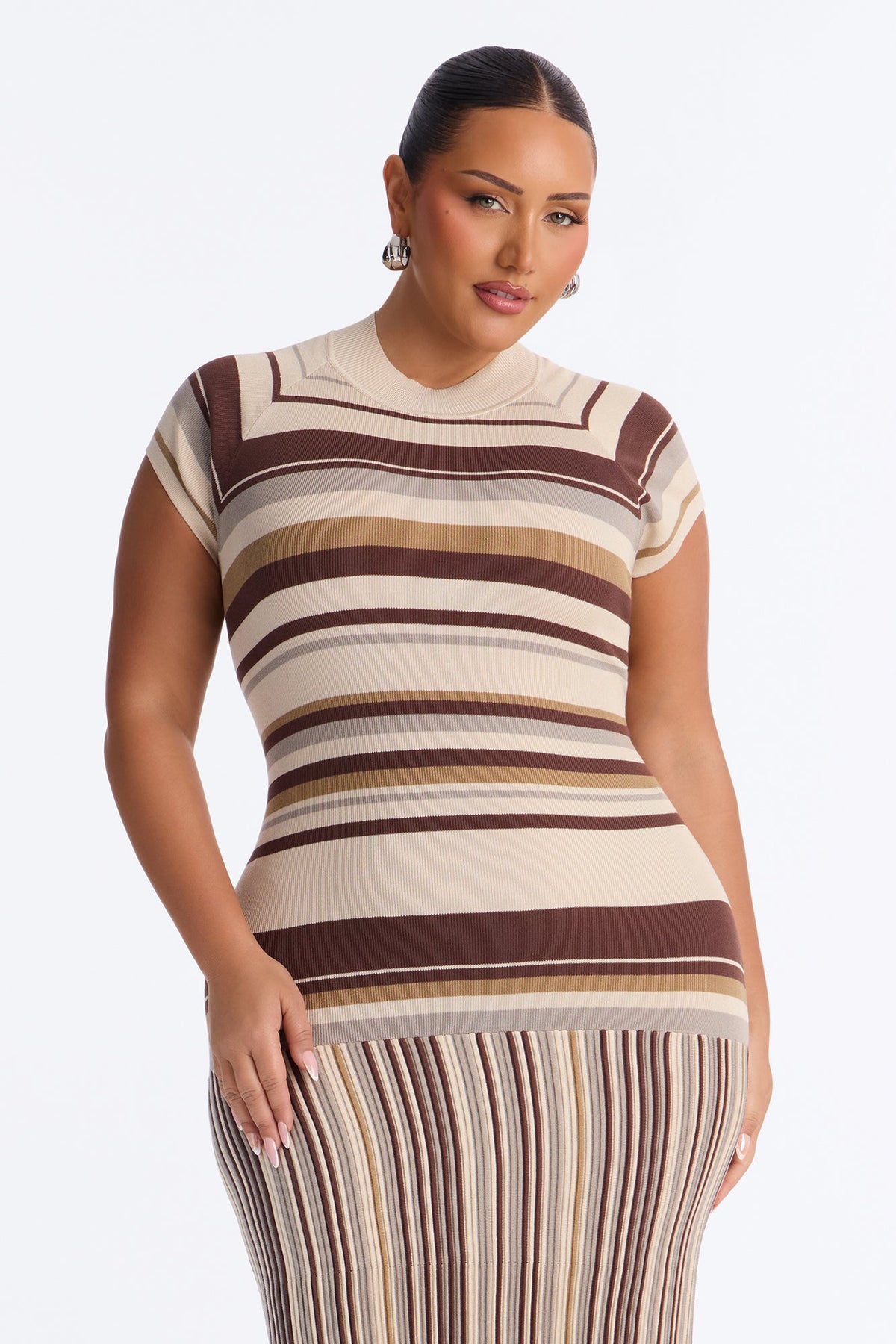Sweet As Candy Short Sleeve Sweater Maxi Dress - Brown/combo