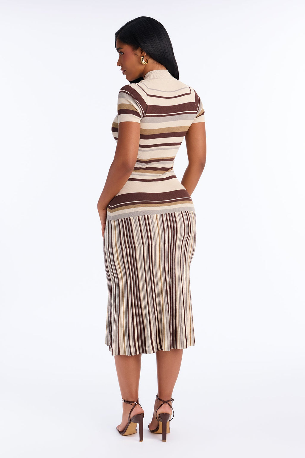 Marsha Striped Midi Dress - Brown/combo