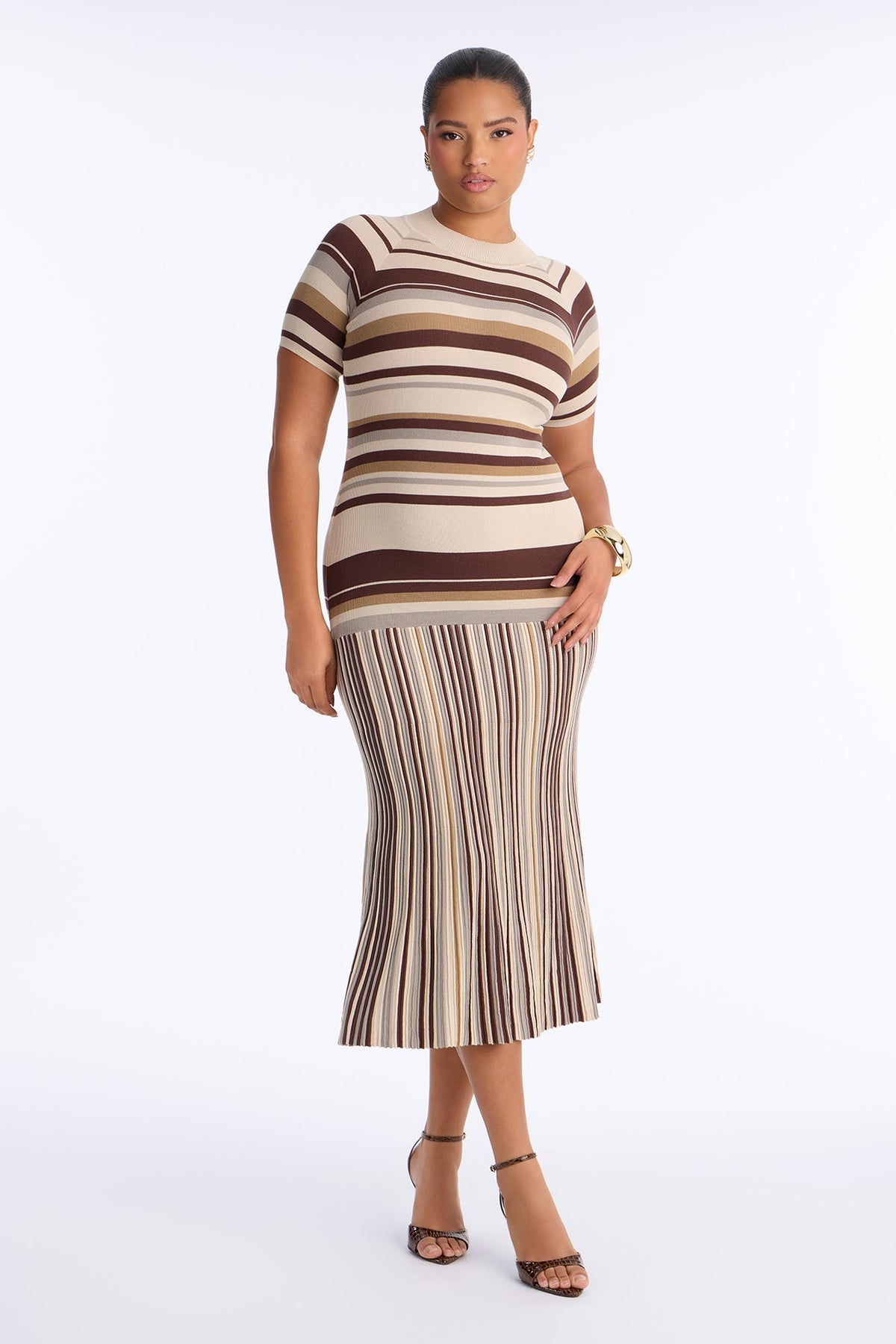 Marsha Striped Midi Dress - Brown/combo
