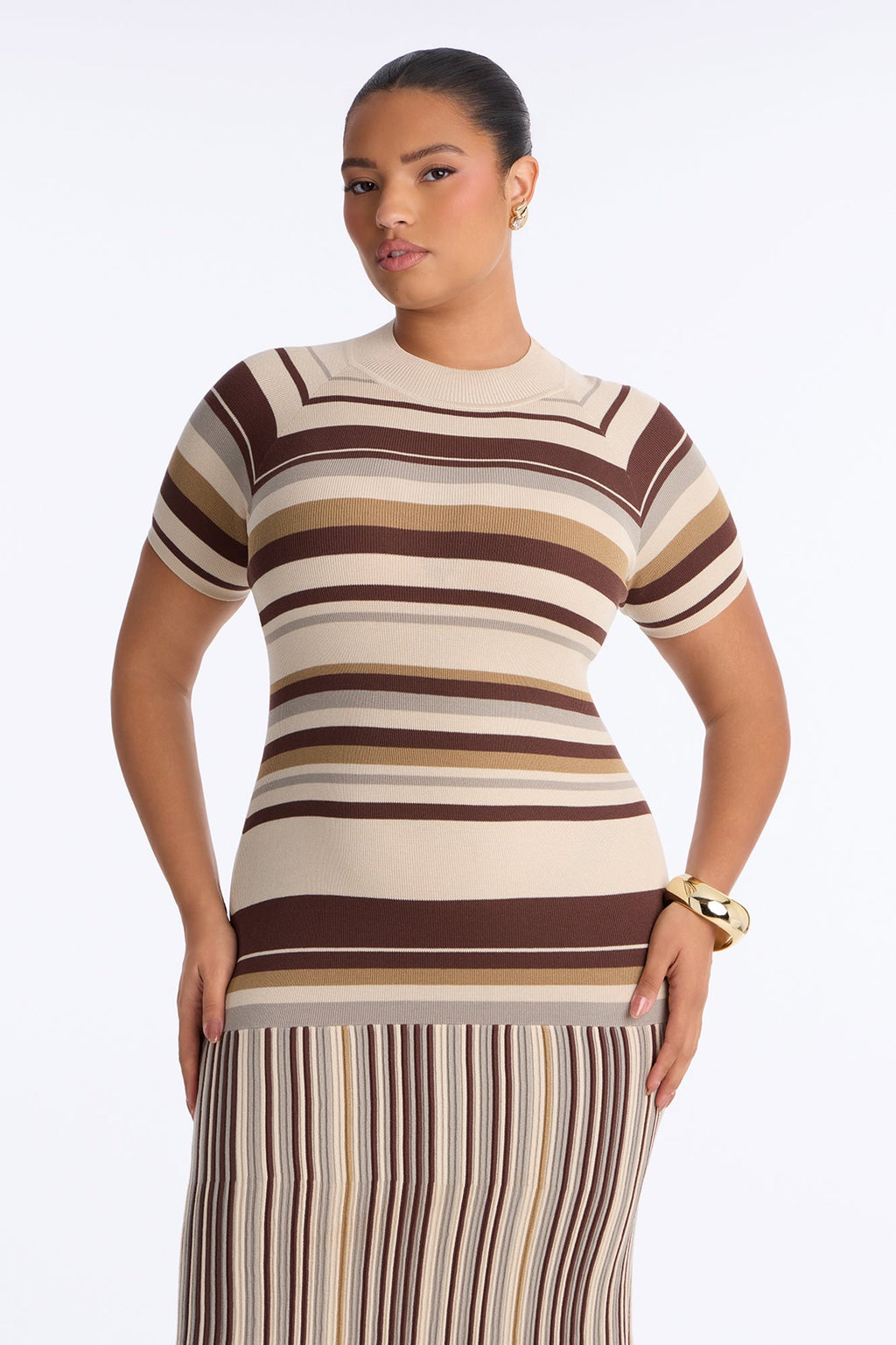 Marsha Striped Midi Dress - Brown/combo