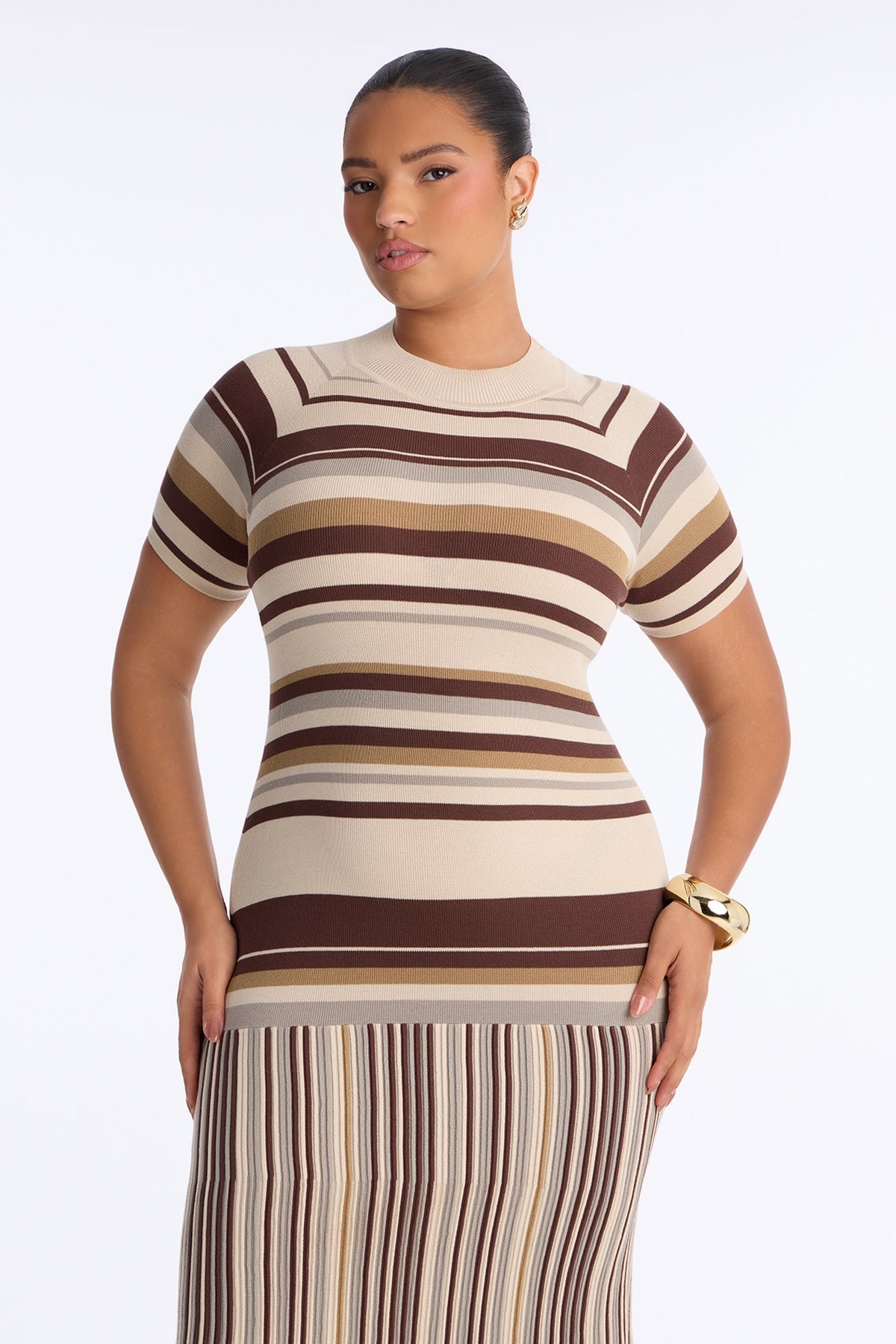 Marsha Striped Midi Dress - Brown/combo