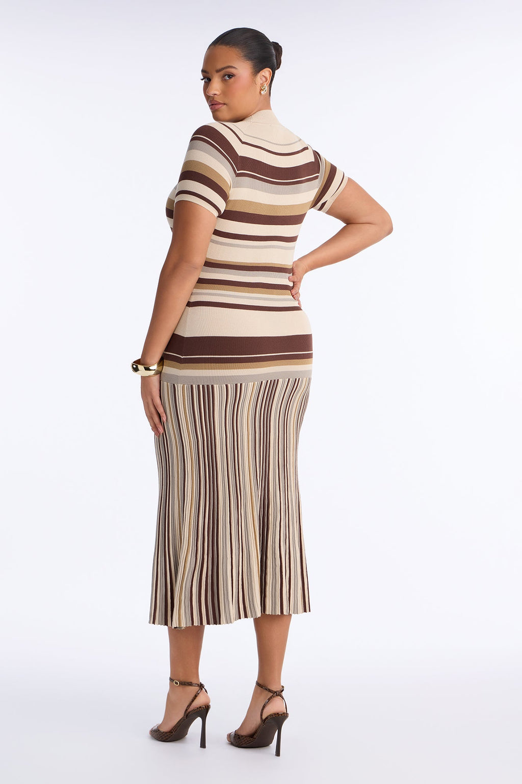 Marsha Striped Midi Dress - Brown/combo