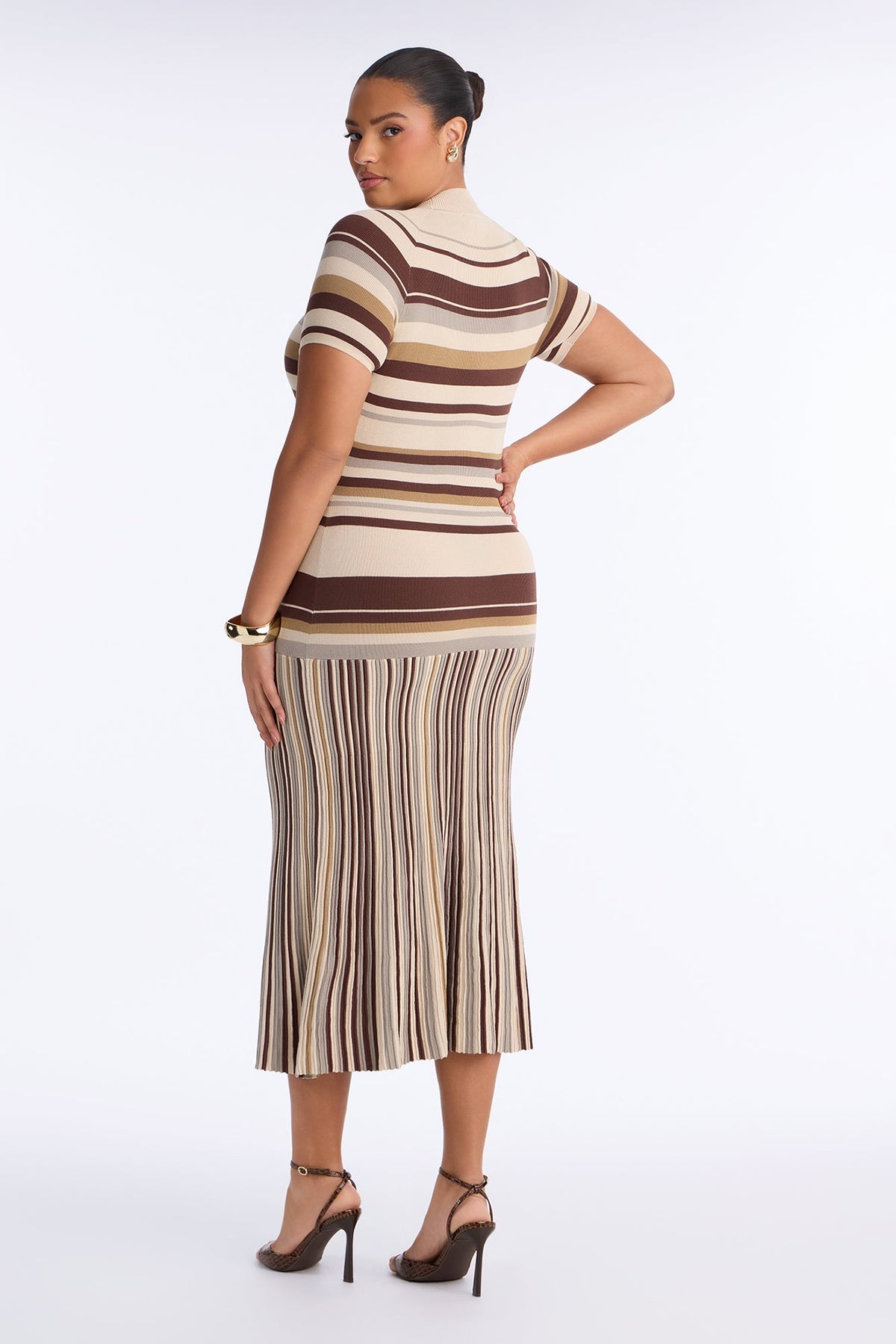 Marsha Striped Midi Dress - Brown/combo